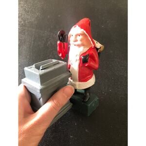 Vintage Christmas Metal Santa Coin Bank Omnibus READ